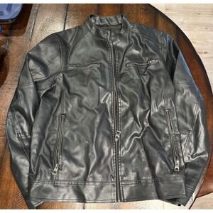 Guess Black Faux Leather Jacket Mens Large Full Zip Moto Style